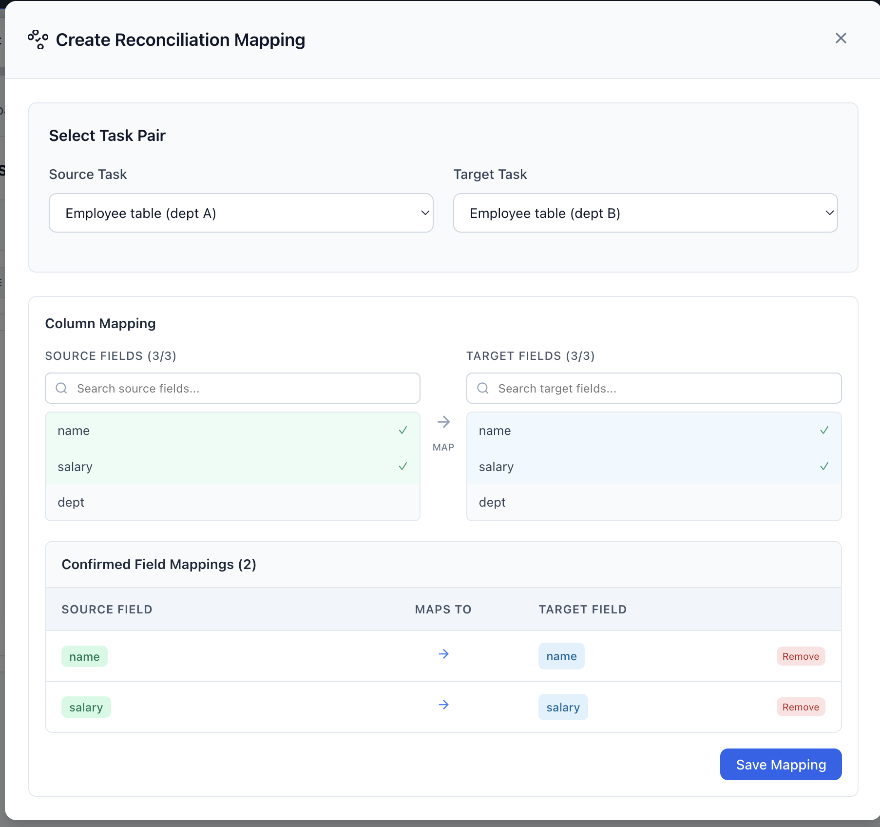 Create Reconciliation Mapping